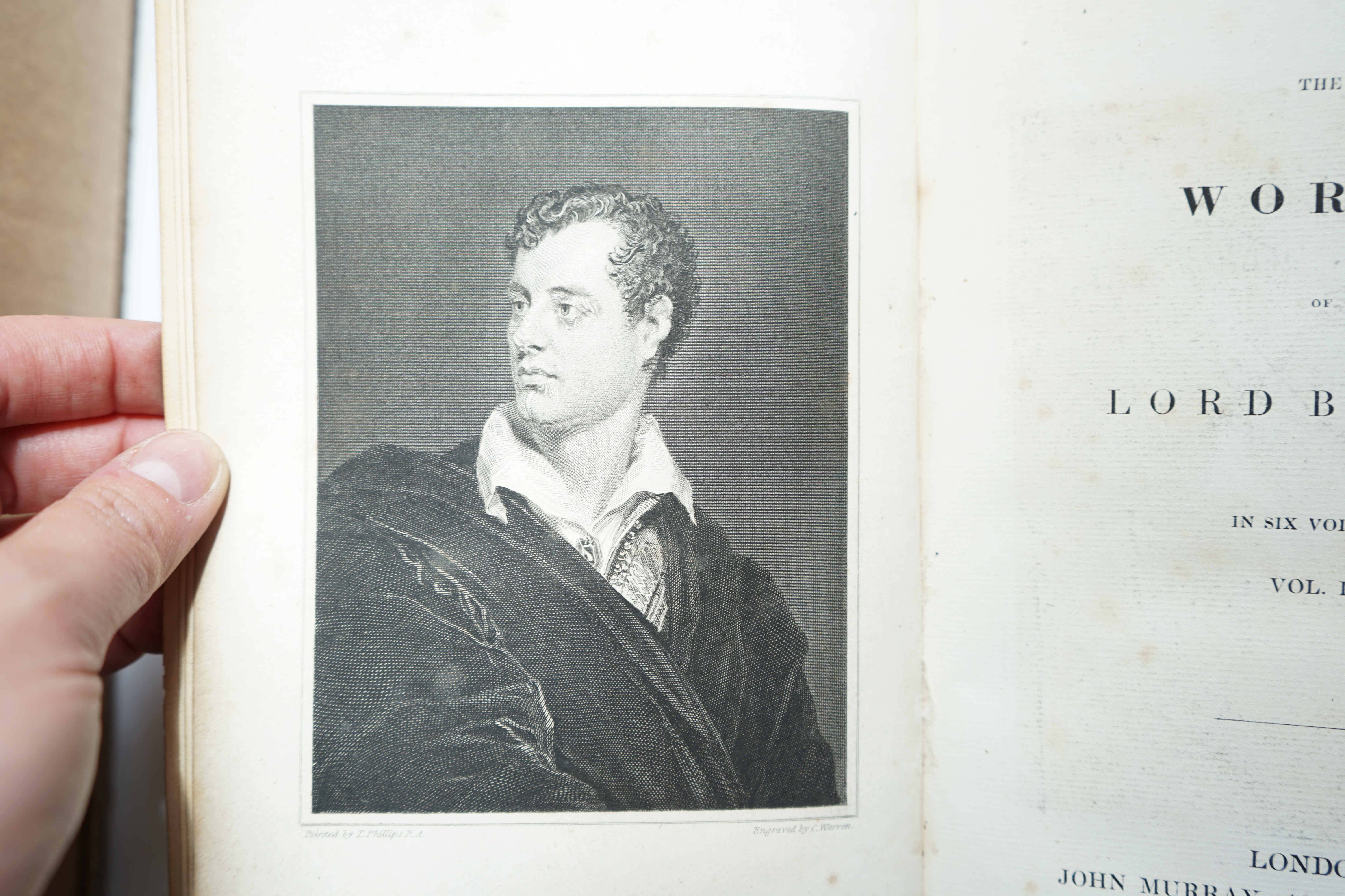 Byron, George Gordon Noel, Lord - The Works of Lord Byron, 6 vols, 8vo, red morocco, with portrait frontis to vol 1, John Murray, 1825 and, vols 7 & 8 uniformly bound, from an 8 volume set, John Murray, 1824, (8).